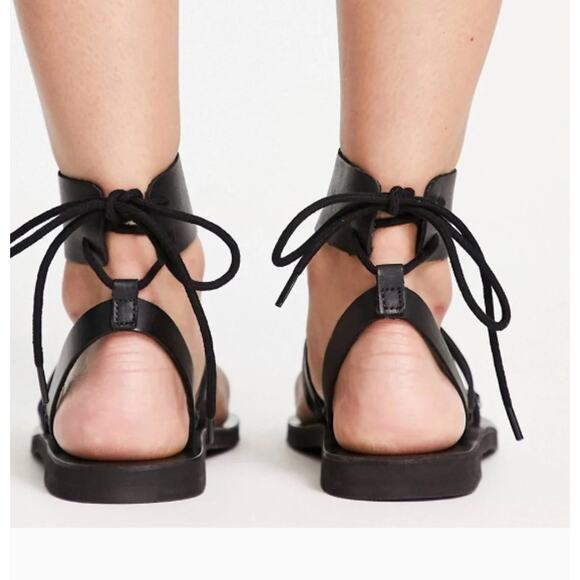 Vacation Day Wrap Sandals | Free People Free People Vacation Day Black Leather Wrap Boho Sandals Size 8.5